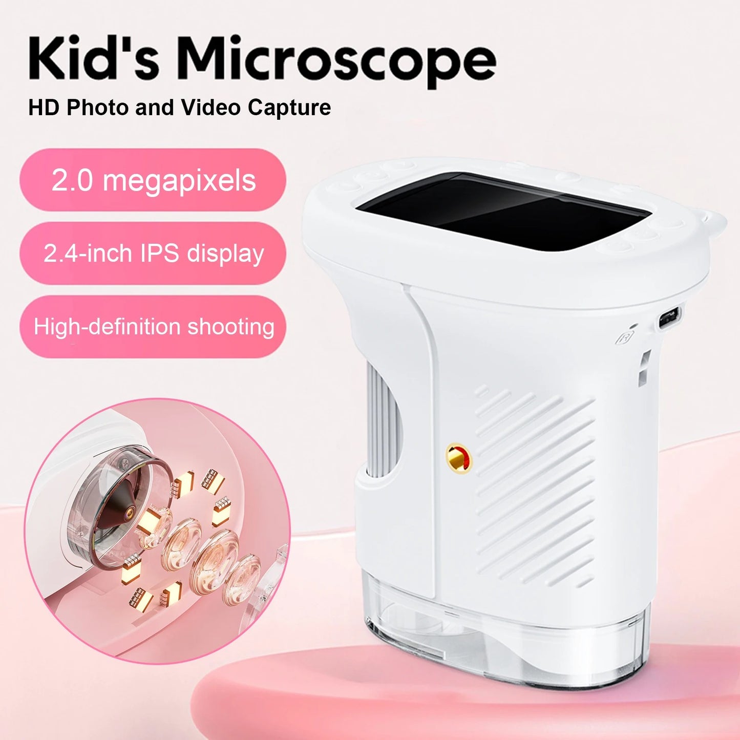 Kids Microscope with 2.4 Inch IPS Screen